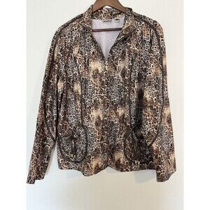 Chico’s Zenergy Jacket 3 XL‎ Leopard Animal Print Full Zip Athletic Athleisure